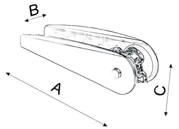 Niro Ankerbugrolle, A=150mm, B=50mm, C=65mm (Festes Modell, Bis 7,5kg)