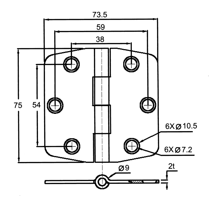 Niro Scharnier Mit Abdeckung, 75x74x3mm
