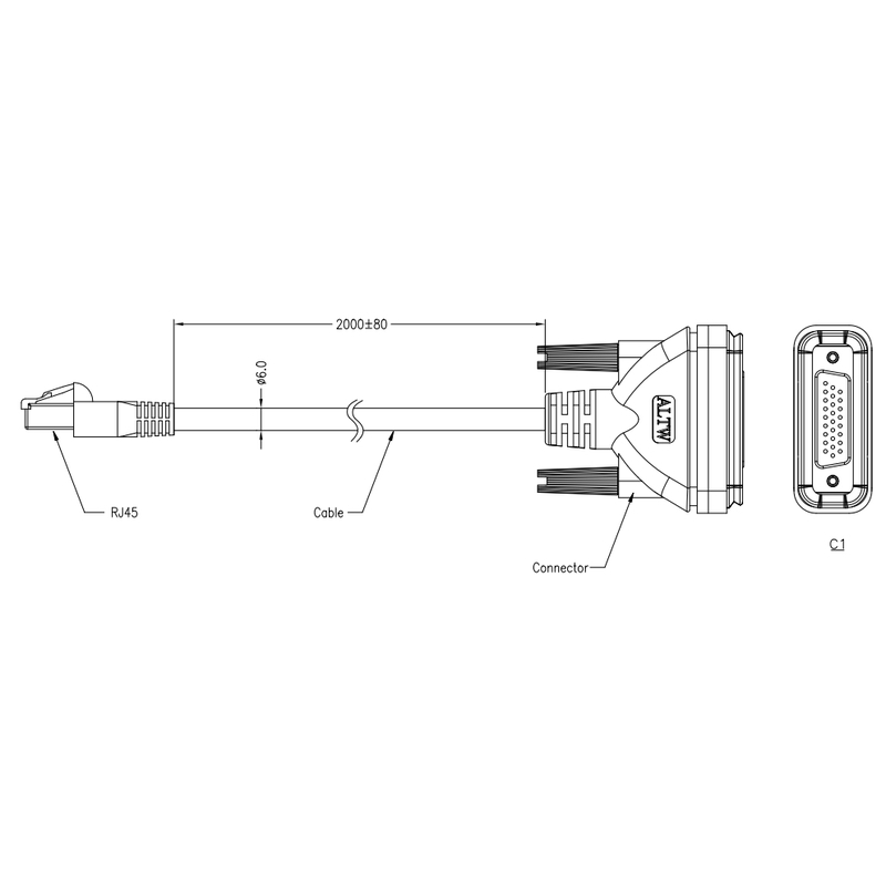MG CAN Kabel 2m, RJ45 zu HDP26 für Robust Serie