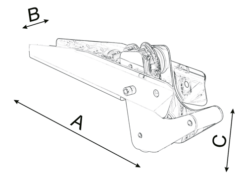 Niro Ankerbugrolle, A=550mm, B=80mm, C=80mm (Kippbar, Bis 20kg)