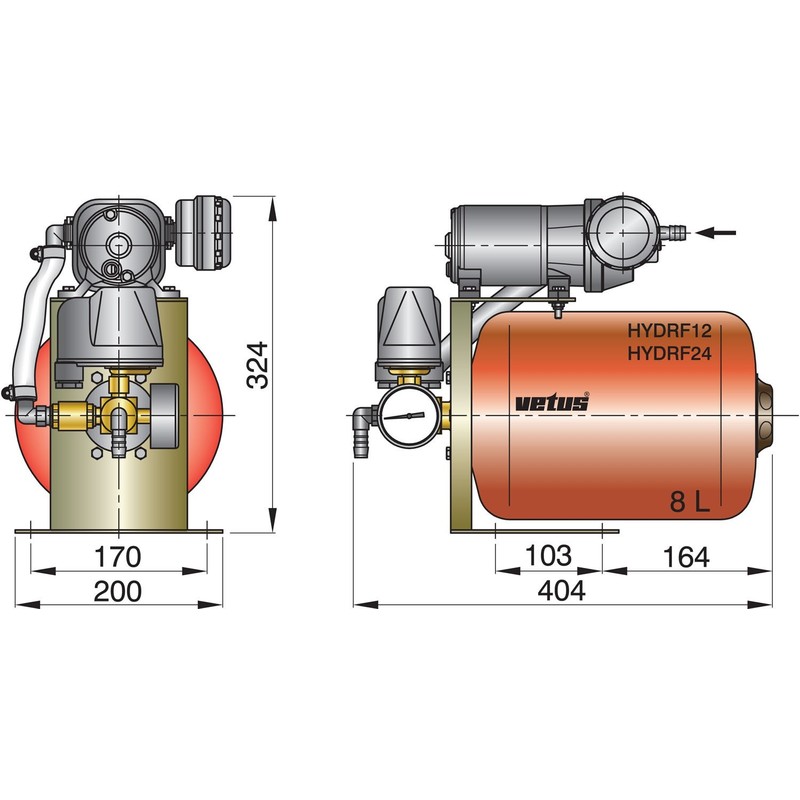 Vetus Wasserdrucksystem 12V 8-Ltr.
