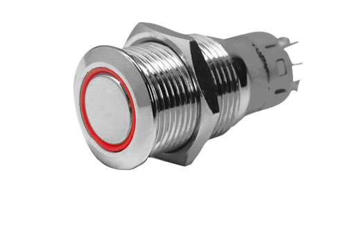 Niro Ring Led Druckschalter, On/Off, 24v, Bohrloch Ø16mm, Einbautiefe 36mm, Blau Led